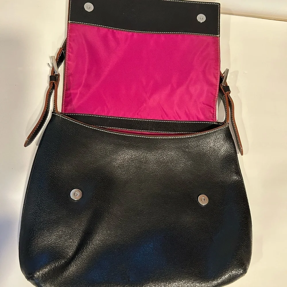 Un Apres-Midi De Chien Paris Black Leather Handbag Purse Hot Pink Interior - Picture 3 of 5